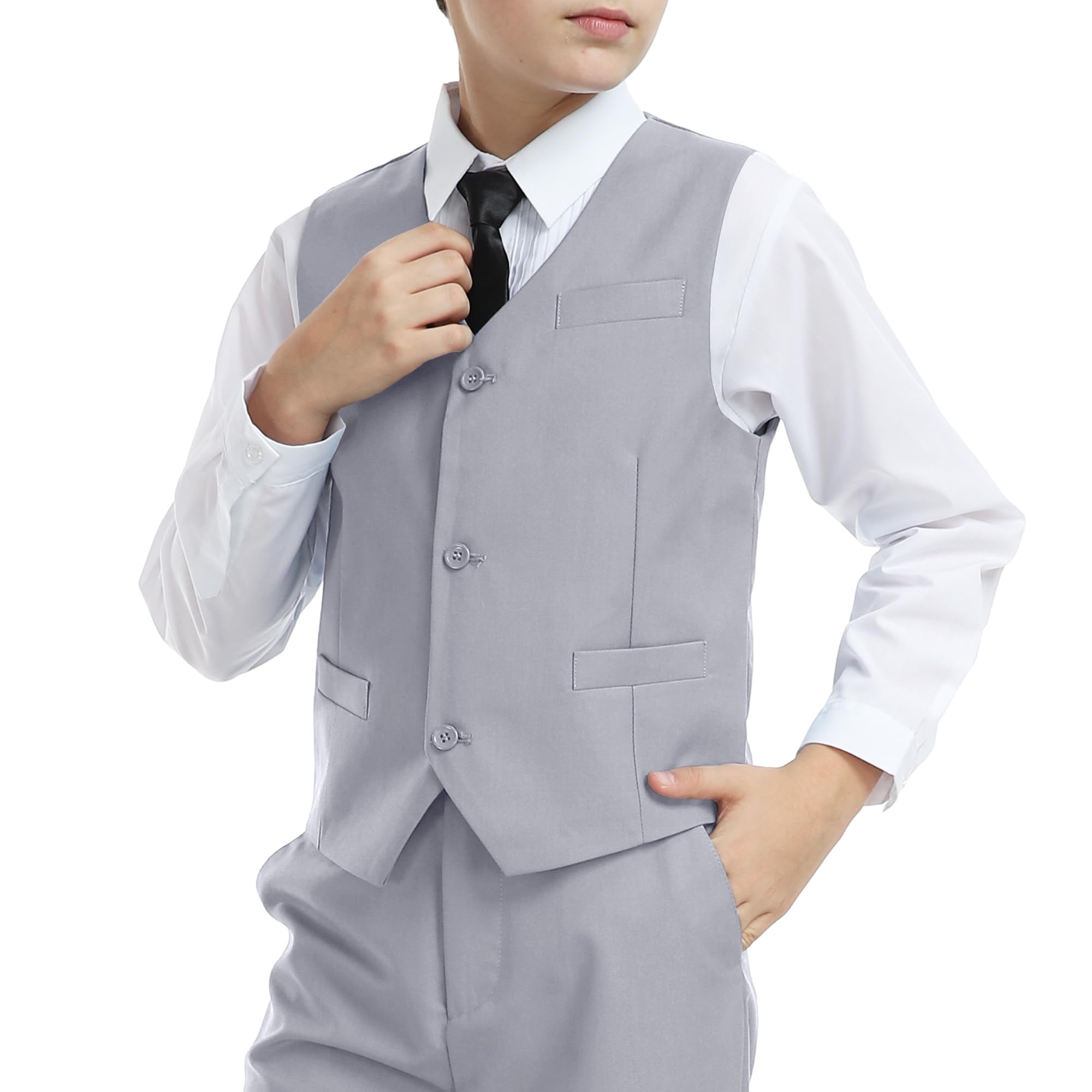 Boys Vest Slim Formal Suit Vest for Wedding with Pockets