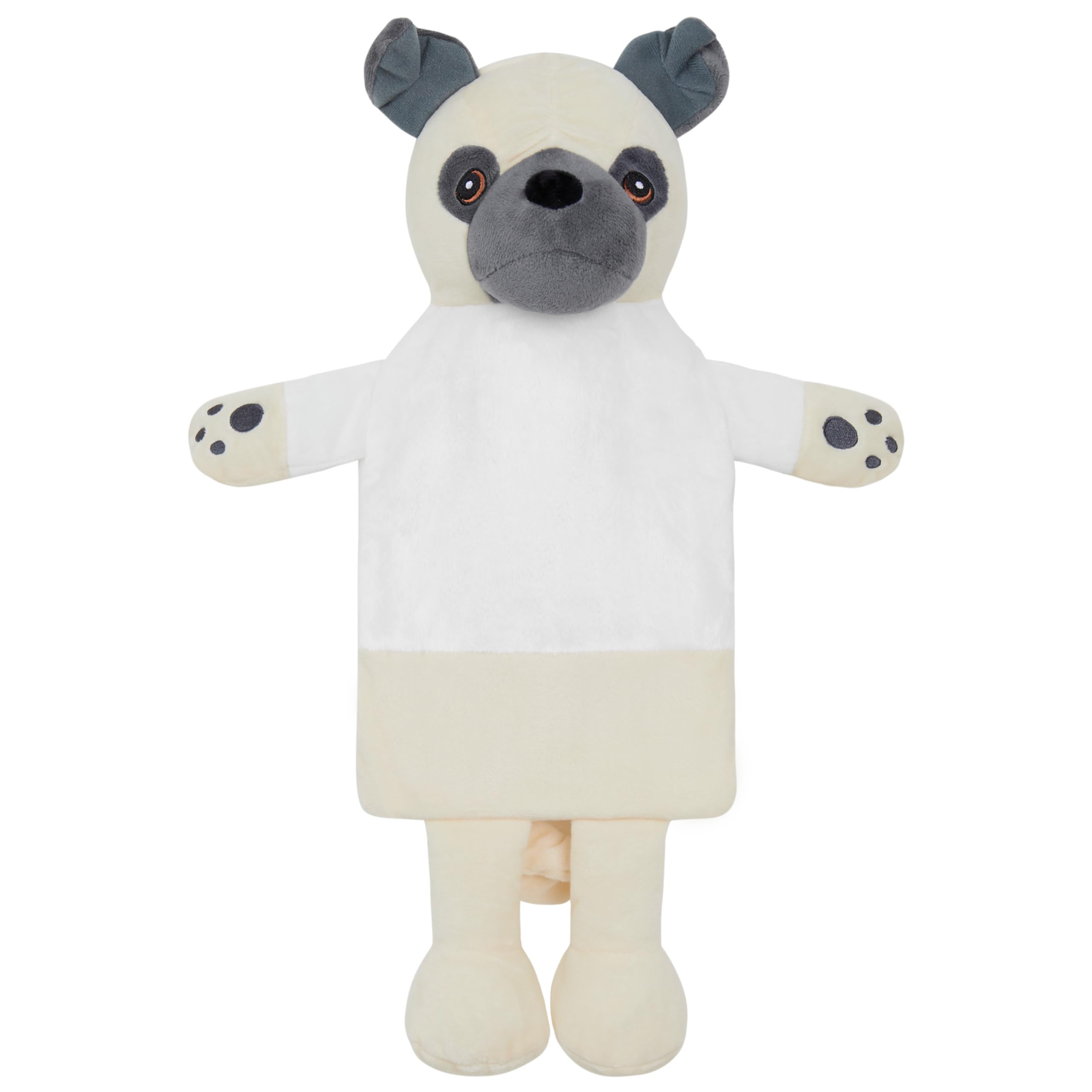 Citycomfort Beige Hot Water Bottle With Animal Fleece Cover 1 Or 2 Litre Capacity Natural Rubber Long Hot Water Bottle Plush Cute Animal Cover Cosy Gifts (Multi Pug)