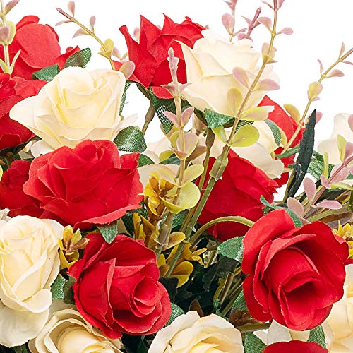 Moomass Artificial Flowers. 4 Bunches Of Artificial Roses. 48 Small Roses. Plastic Silk Flower, Suitable For Plant Decoration Of Family Hotel Wedding Christmas Office Table.（Red）… #TOP1