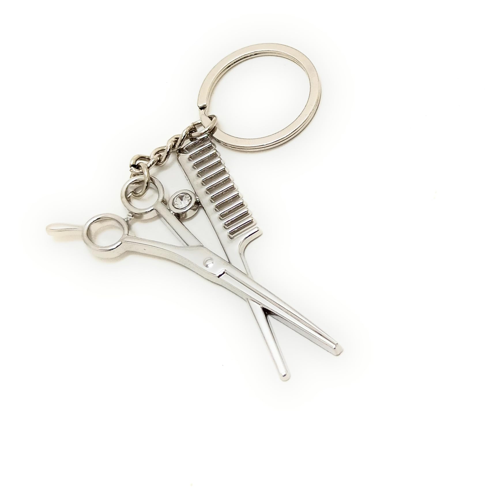 Hair Stylist Scissors & Comb Metal Keychain - Silver Color - Hairdressing Key Ring - Salon Keepsake - Ideal Gift for Hairdressers and Barber Enthusiasts