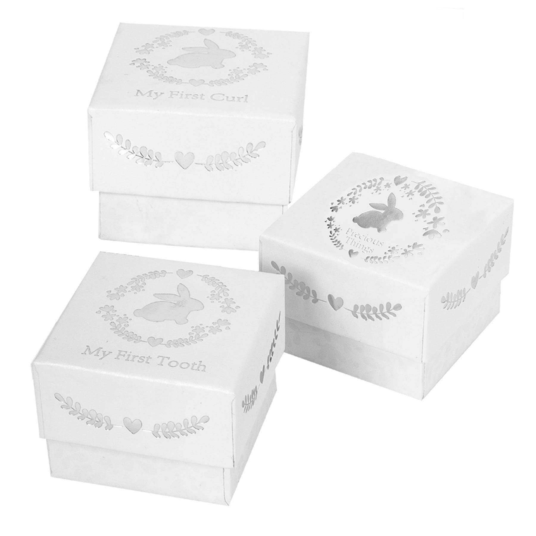 Set of 3 Keepsake Boxes, Tooth / Curl / Precious Things for Baby Shower New Baby or Chritening 9783, White - Image 2