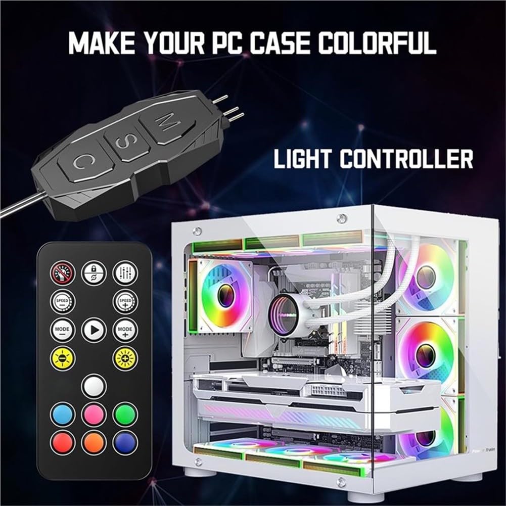 EasyByMall ARGB Controller con telecomando, 5 V 3 pin RGB Hub per case PC Ventole e strisce LED, 17 modalità di controllo illuminazione, installazione senza attrezzi