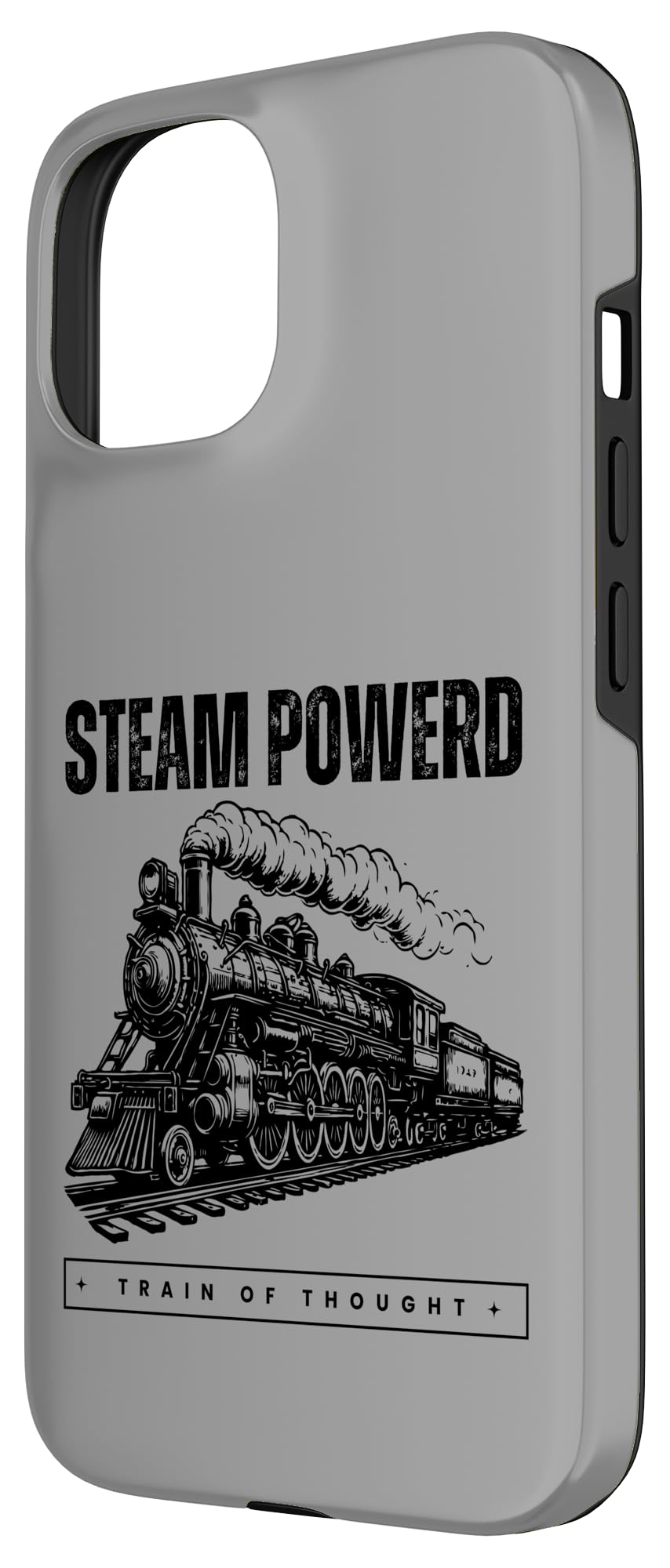 iPhone 15 Steam Powered Train of Thought Funny Vintage Locomotive Meme Case