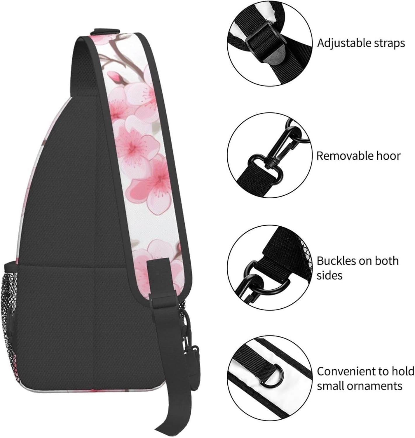 Cherry Blossom Floral Sling Bag Crossbody Bag for Men Women, Daypack Chest Backpack Shoulder Bag for Travle Hiking