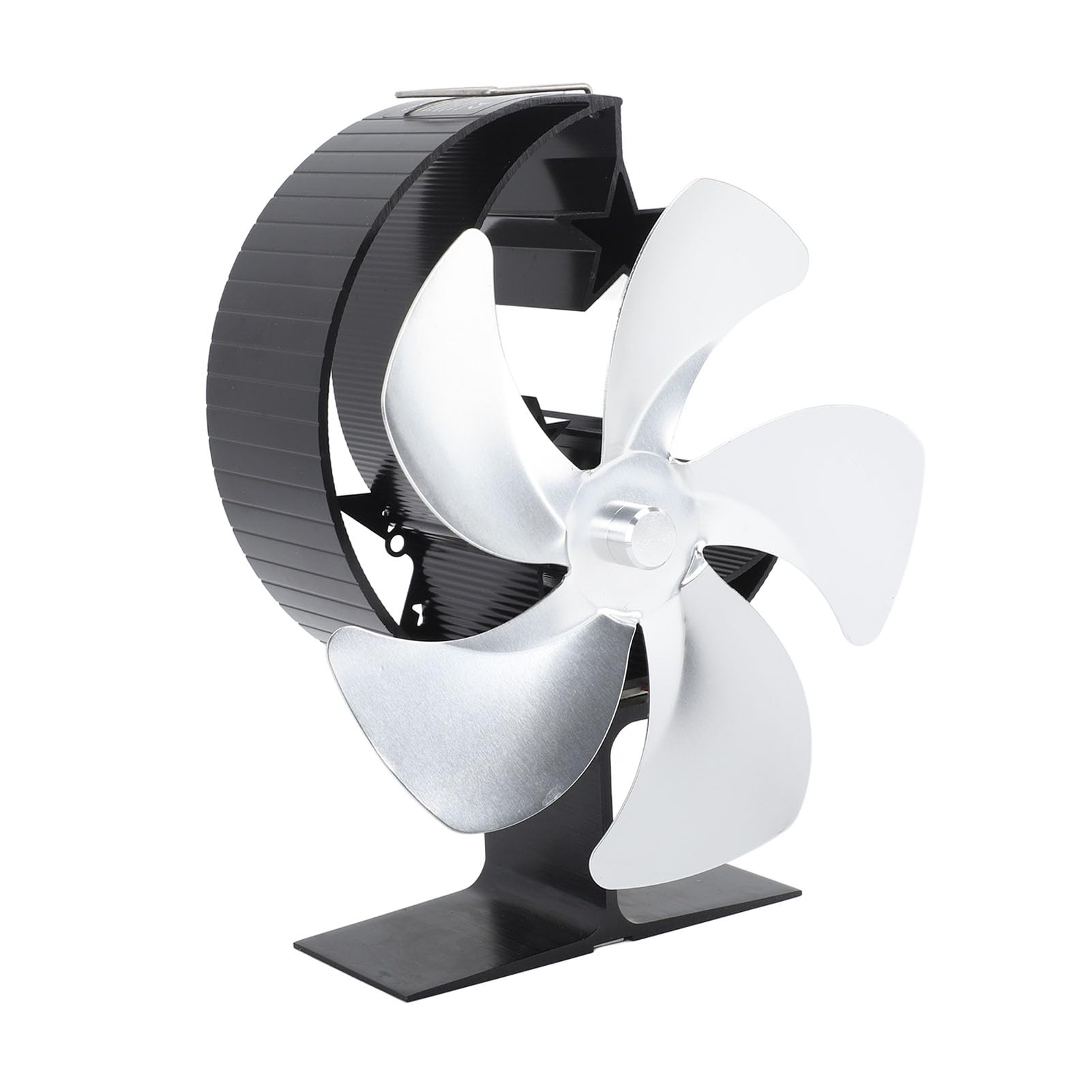 Hyuduo Ventilatore a Calore per Stufa a Legna, 5 Pale, Ultra Silenzioso, in Lega di Alluminio, per Campeggio, Pesca Sul Ghiaccio, Camino (SILVER)