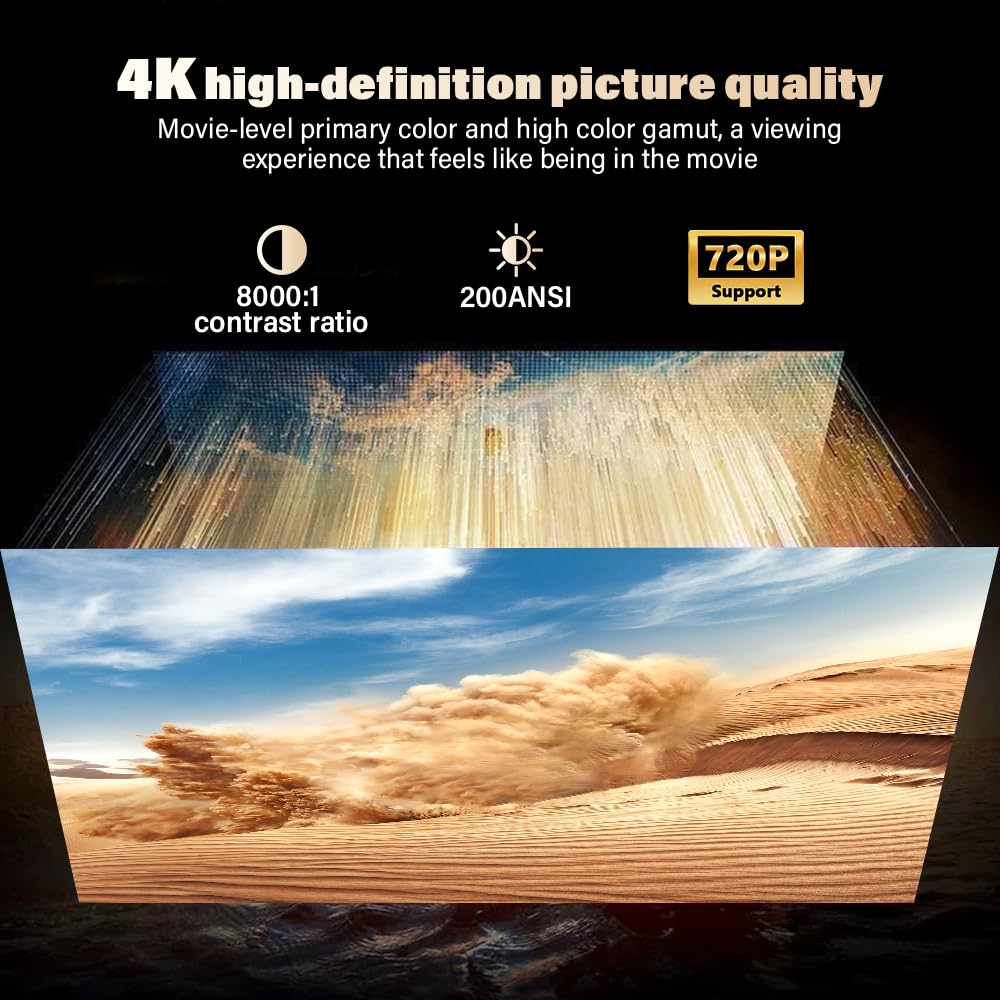 Mini proiettore 4K Smart Beamer compatibile, proiettore con WiFi Bluetooth 1080P Full HD, correzione trapezoidale automatica, compatibile con HDMI/TV Stick/Memory Stick/Laptop (X500 nero)
