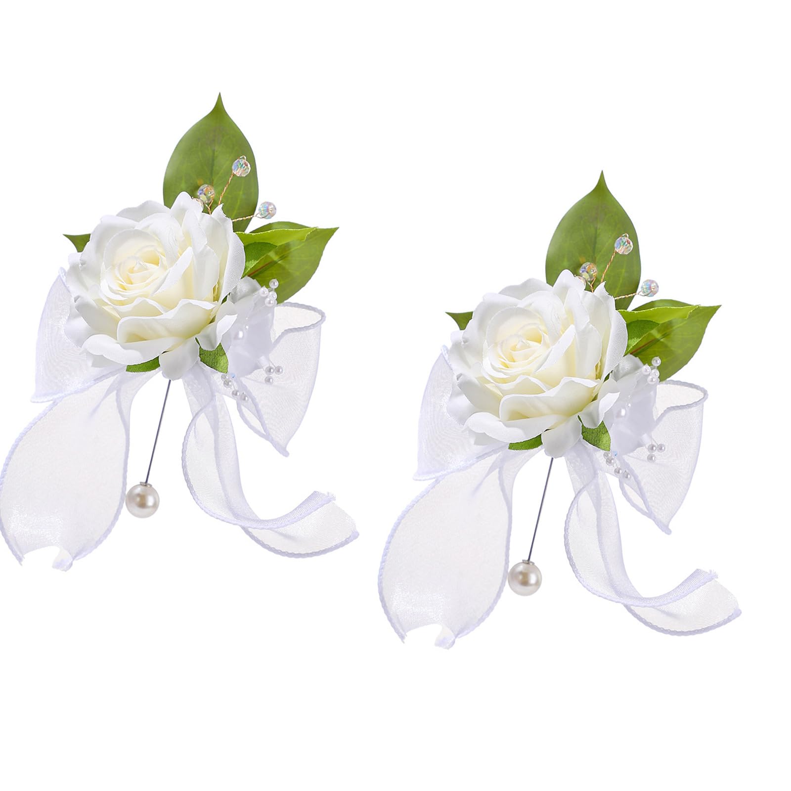 Corsage and Wrist Flower Set for Brides, Bridesmaids, Groomsmen, Formal Events, Silk Floral, Boutonniere Accessories, Bridal Pearls, Rhinestones Decorations, Gorgeous Bridal with Rhinestones