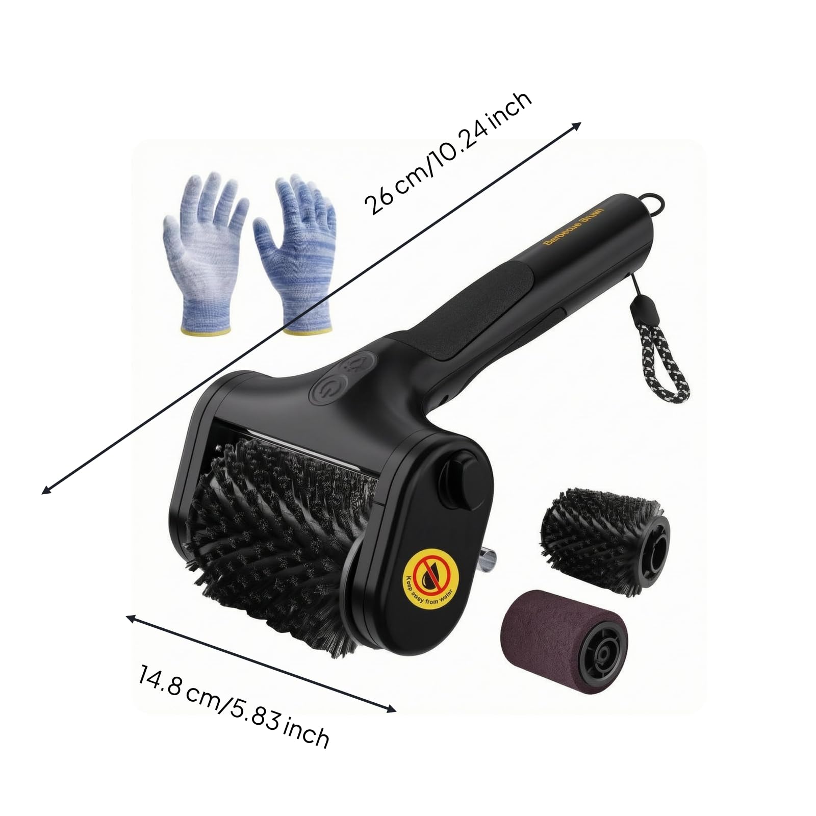 Spazzola Elettrica per Barbecue Spazzola per Griglia Detergente per Griglia Pulitore per Griglia con Corpo in Acciaio 304 E Plastica Resistente Adatta, Doppia Testa con Guanti
