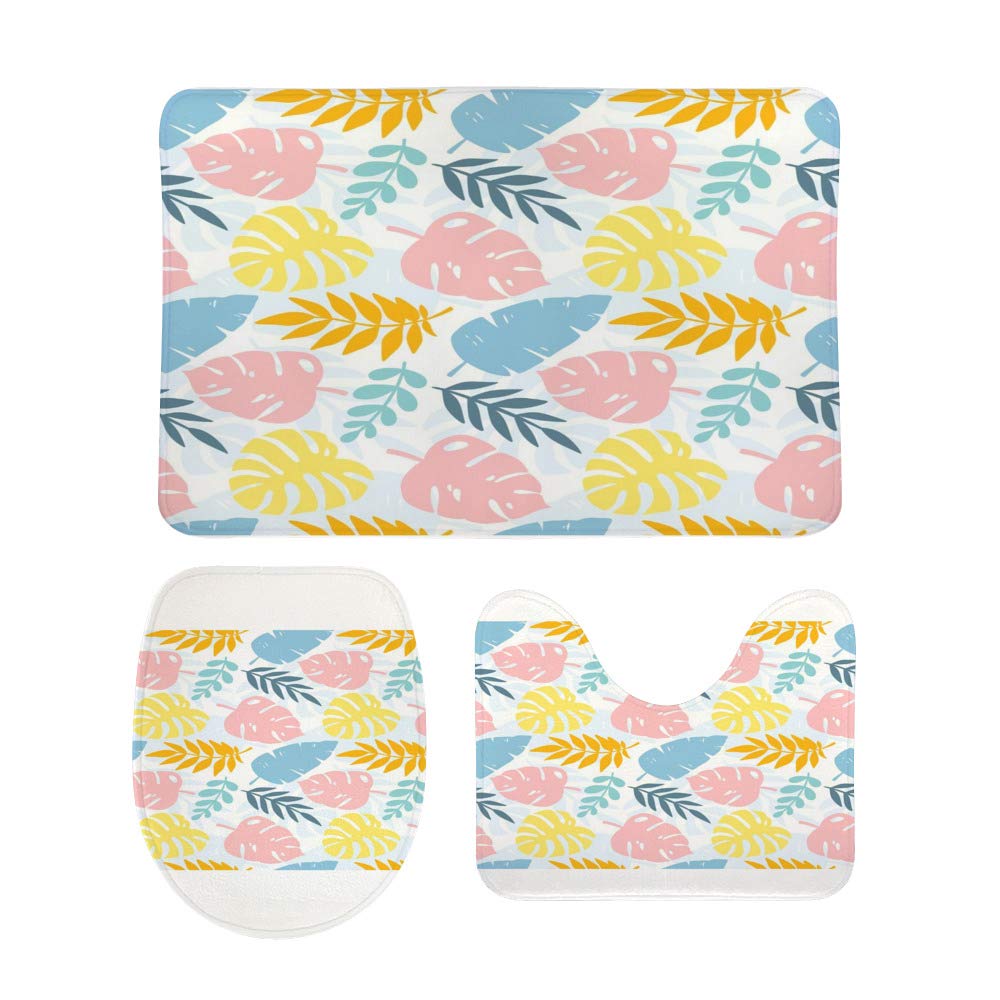 Tapis de bain colorés lavables avec contour WC en U et tapis de sol antidérapant 3 pièces