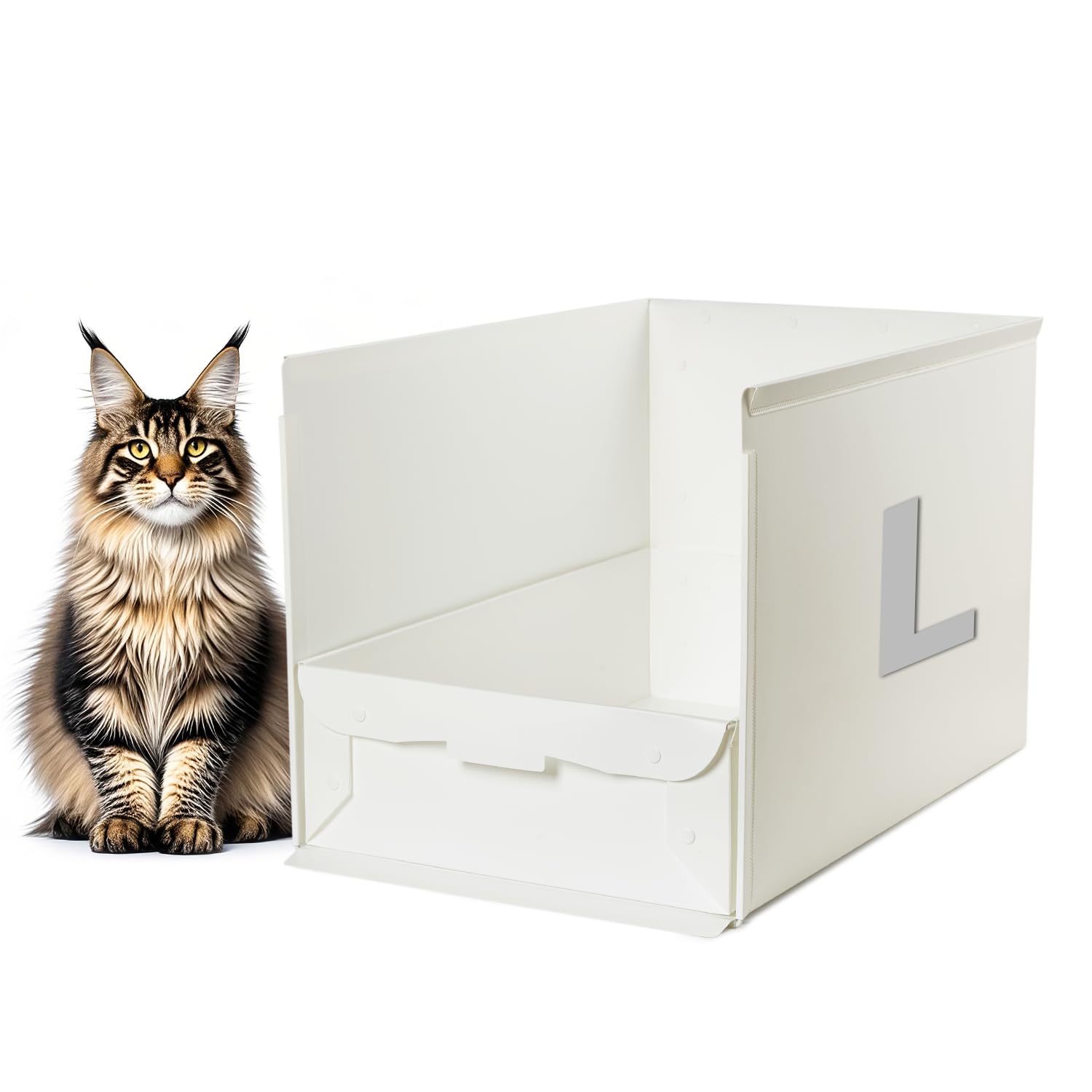 Cat Litter Box Enclosure Furniture,Kitty Large Travel Litter Box for Privacy Without Leaking, Portable, Easy to Clean Easy to Assemble Foldable 24''L X 16''W X 16''H with Enclosure (Ivory,X Large)