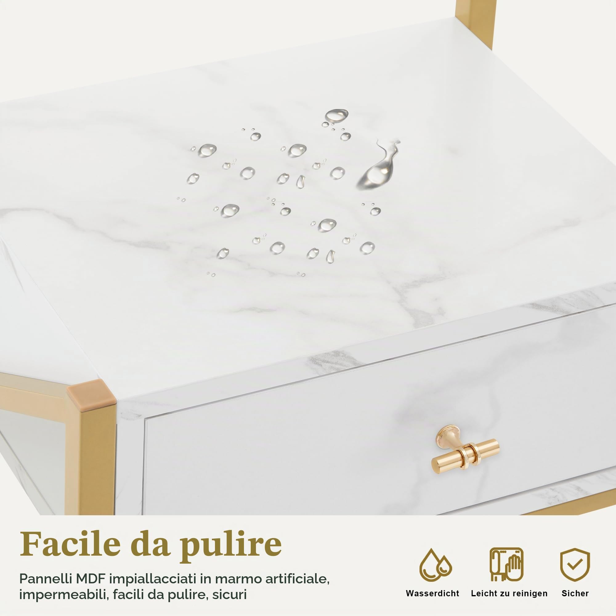 MCombo M Carrello da parrucchiere con ruote e 3 cassetti, carrello da servizio nero e oro, carrello da salone con 2 ripiani, carrello da lavoro per bagno, 30x40x97cm, 0048