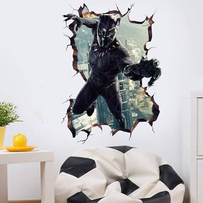 Amiiba Black Panther Wall Decals 3D Breaking Through Wall Stickers Kids