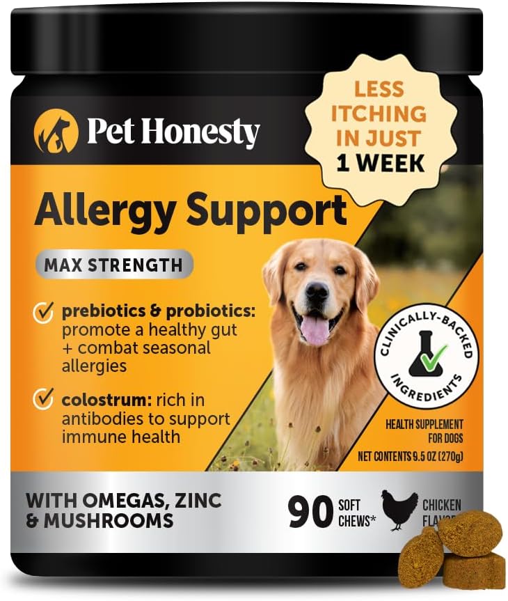 Dog Allergy Relief Immunity Max Strength - Dog Allergy Chews, Probiotics for Dog, Dog Skin and Coat Supplement, Itch Relief for Dogs,Seasonal Allergy Support Supplement (Chicken)