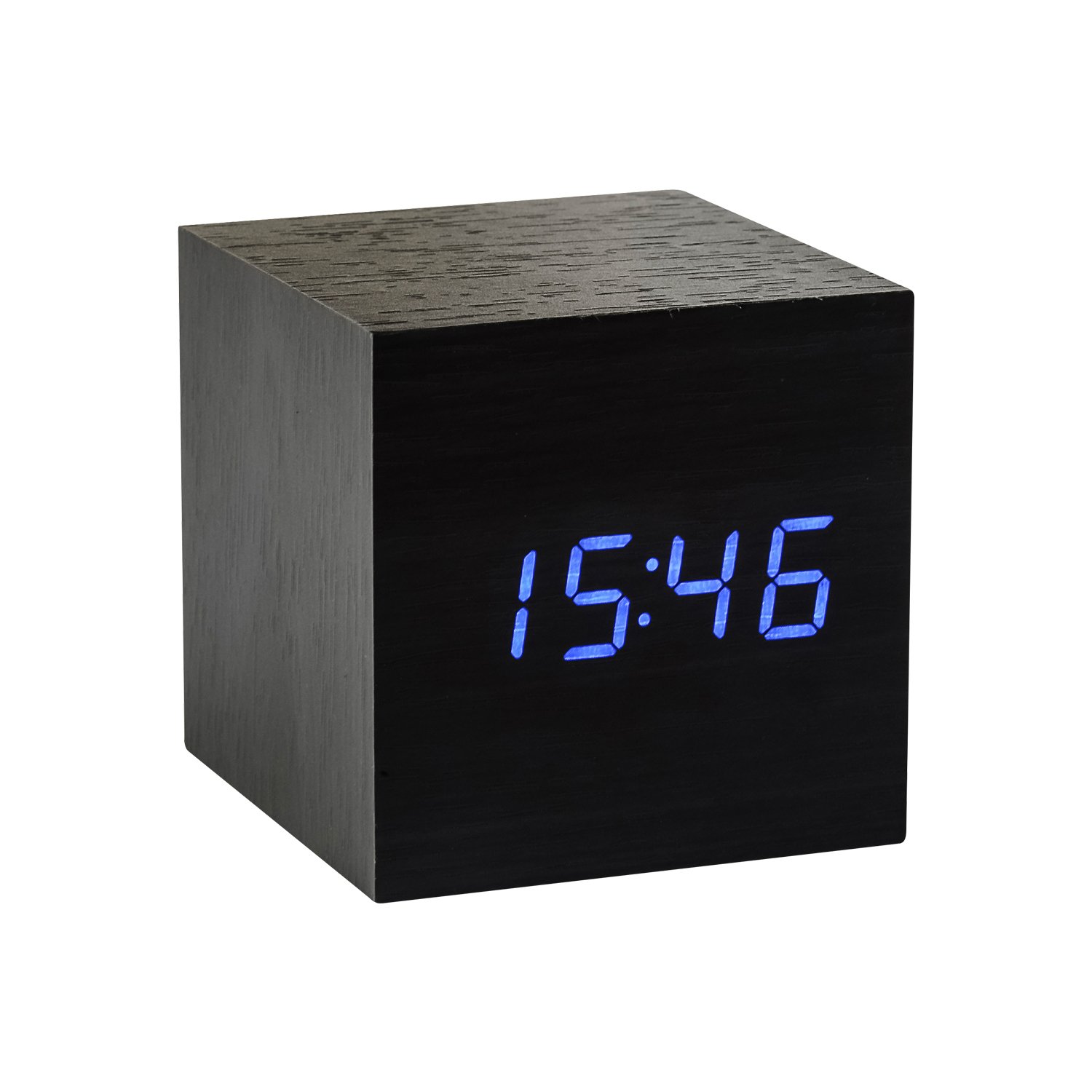 Gingko Cube LED Click Clock Wecker mit Sound Aktivierung (Uhrzeit, Datum & Temperatur), schwarz/blau LED