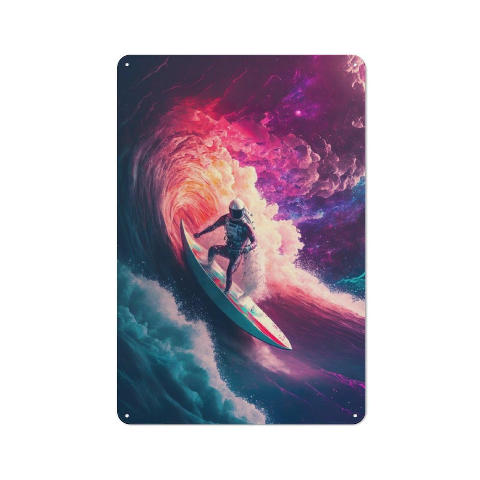 Junmoney Wave Surfing Astronaut Tin Wall Plaque 30X20cm With For Home Office Or Studio, Gift Idea At Christmas For Creative Workspace Decorators