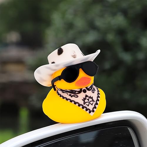 Miniatura 6 de wonuu Decoración de pato de goma para automóvil, accesorios lindos para automóvil, pato vaquero occidental, decoración de tablero de automóvil con