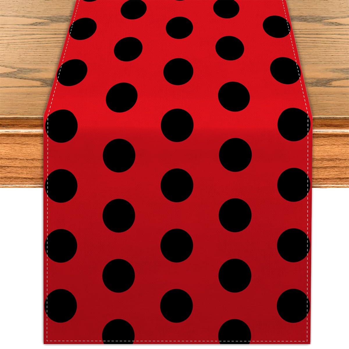 Photo 1 of Ladybug Table Runner Red Black Polka Dot Kitchen Dining Table Centerpiece Spring Summer Ladybugs Decor Lady Bug Birthday Party Decorations for Home Party-72 Inches Long
