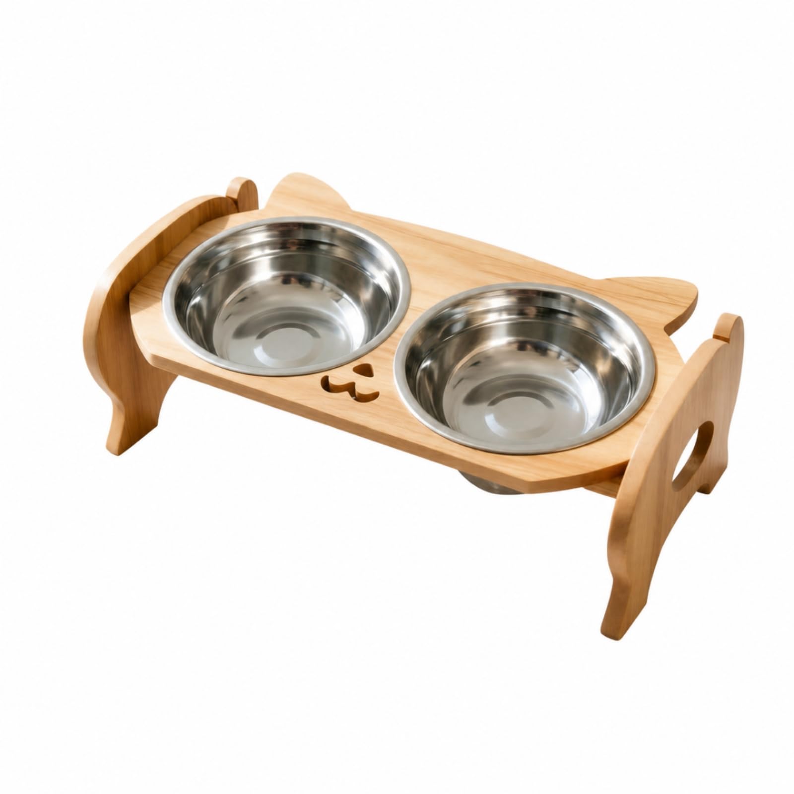para Comederos Mascotas Fácil Limpiar Comedero Madera con Dos Recipiens Acero Inoxidable Estable para Casa