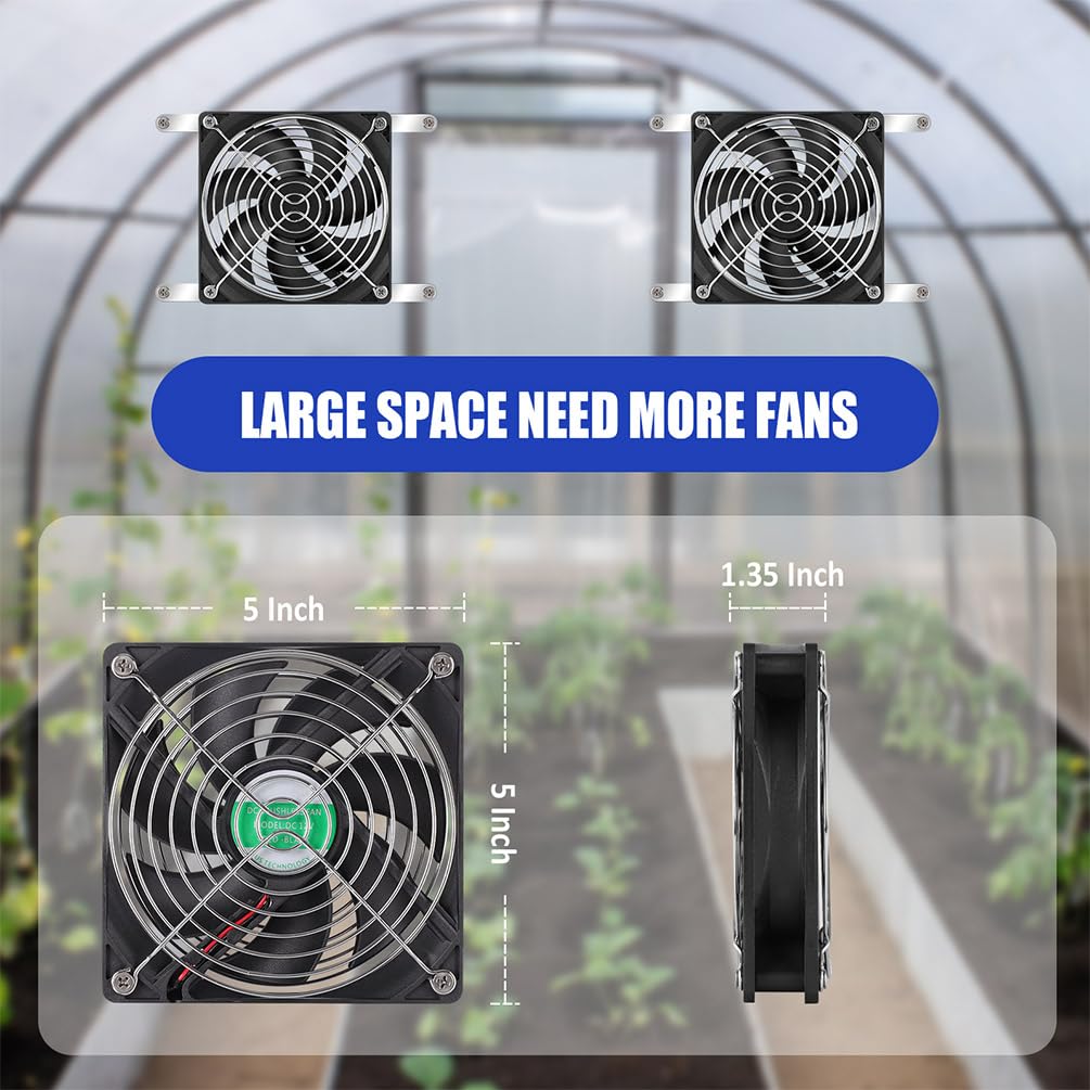 5 Inch Solar Powered Fan, Solar Exhaust Intake Fan Kit, IPX7 Waterproof Dual Fans with 13Ft On/Off Switch Cable, Cooling Ventilation for Greenhouse, Chicken Coop, Shed, Dog House, Outside