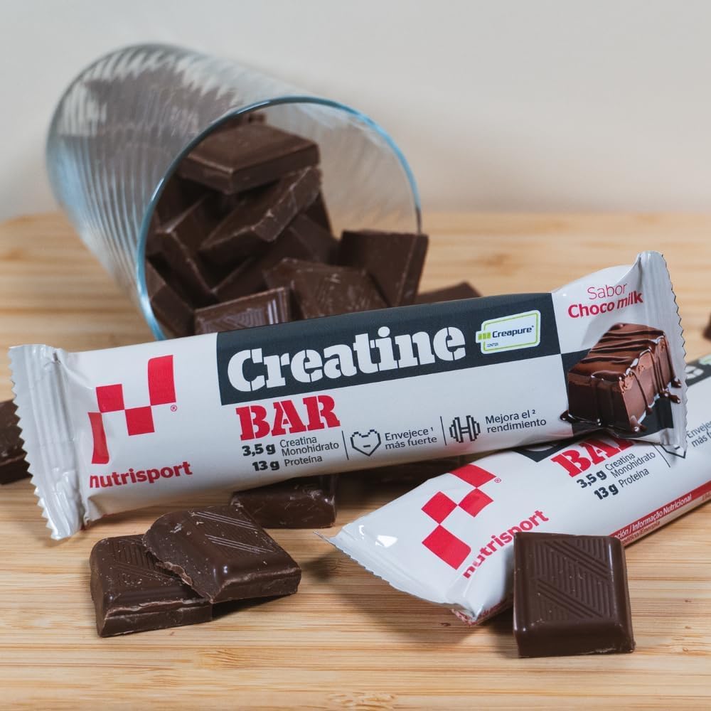 NUTRISPORT – Barrita Creatina Choco-Milk 44g 18 uds | Con 3,5g de Creatina Creapure®, Proteína de Leche y Vitaminas | Ideal como Snack Post Entreno | Rica en Fibra | Sabor Chocolate con Leche