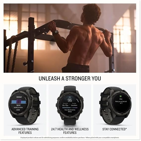 Garmin fenix 8 47 mm, Solar, Sapphire Carbon Gray DLC Titanium, Black/Grey Silicone Strap, Smart Watch