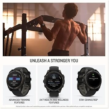 Garmin fenix 8 47 mm, Solar, Sapphire Carbon Gray DLC Titanium, Black/Grey Silicone Strap, Smart Watch