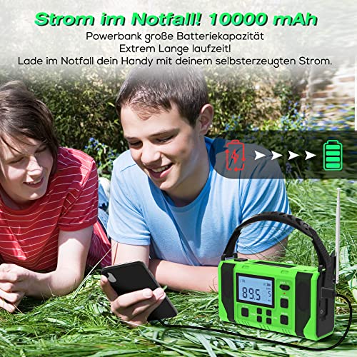 10000mah Kurbelradio Notfall Weltempfänger Solar Radio Kurbel Batterie Tragbare Notfallradio Dynamo Taschenlampe Handkurbel Weltradio Batteriebetrieben AM/FM/SW/WB für Camping Outdoor Ausrüstung – Bild 6