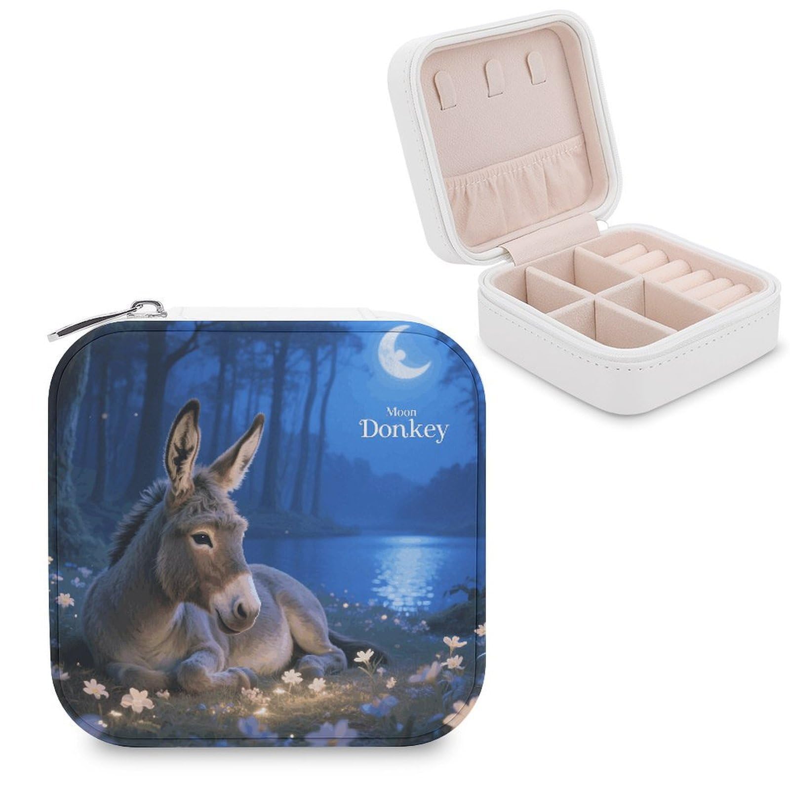 VstaDank Moon Donkey Lying Down Jewelry Box for Women Jewelry Organizer Storage Case with Zipper Mini Travel Jewelry Case Cute Trinket Organizer Leather Portable Jewelry Storage Box