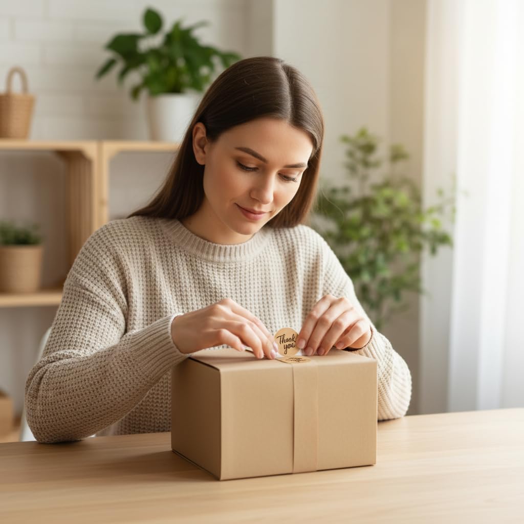Rotolo di 500 adesivi di ringraziamento – Etichette rotonde in carta kraft da 3,8 cm con scritta nera – Adesivi autoadesivi per imballaggi di piccole imprese, sacchetti di carta, scatole regalo buste