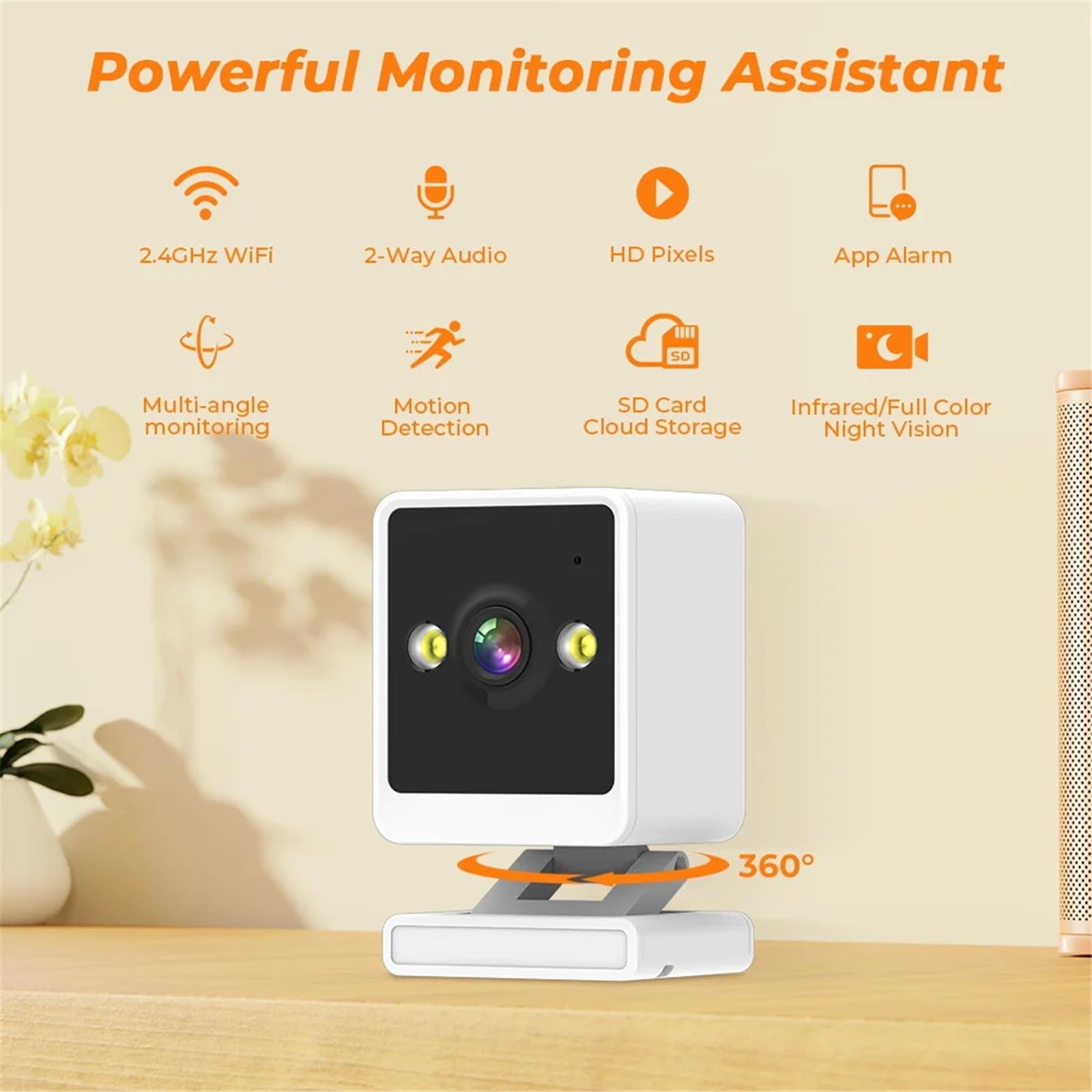 Kamera IP WiFi 2MP, bezprzewodowa niania elektroniczna, śledzenie AI, kamera monitorująca 1080P, miniaturowa CCTV do użytku wewnętrznego, Pomoc w monitorowaniu(2MP NO SD Card)