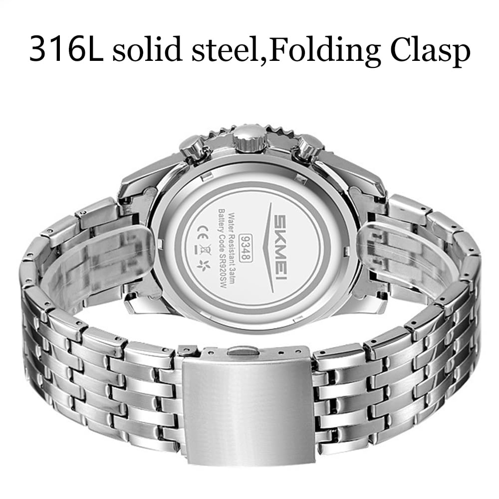 Reloj de pulsera de cuarzo con esfera amarilla y correa de acero de tres esferas y temporizador de seis pines, resistente al agua, para hombres y negocios, regalos para hombres
