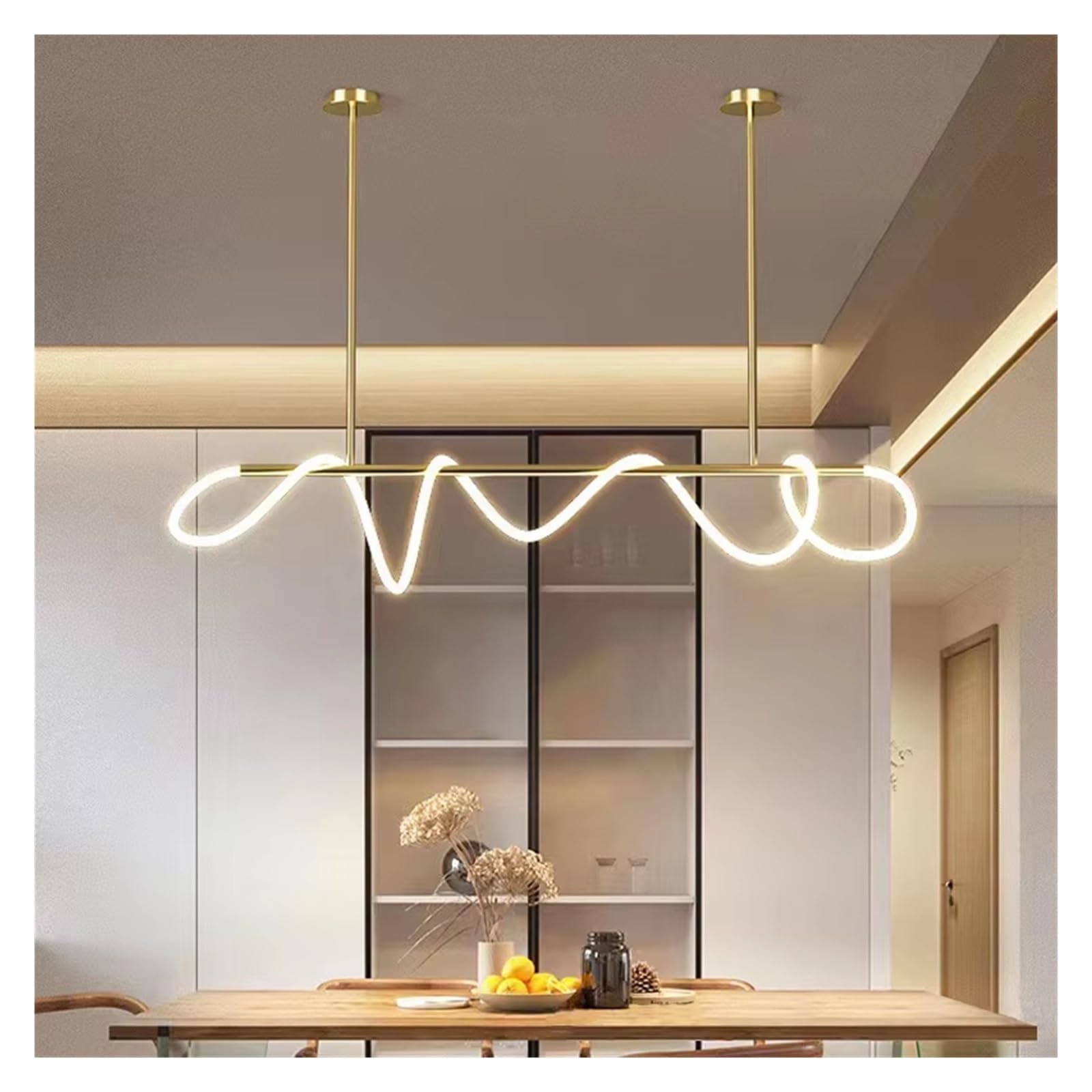 ASerZenith Long Strip With Linear Design Pendent Light Living Dining Room Hanging Light Home Decoration Chandelier,Gold-L120Cm