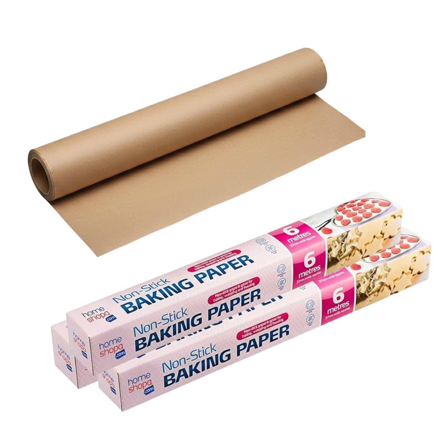 HOMESHOPA Greaseproof Baking Parchment Paper, 3 Pack 6M Long x 37cm Wide Non Stick Heat Resistance Roll for Food Wrapping, Separating, Covering, Freezer Safe, Bakeware, Home Kitchen Accessories