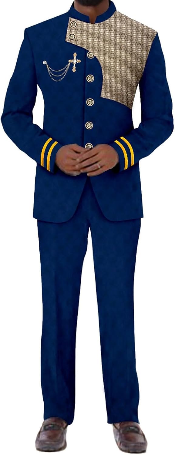Ourmoon African Clothes for Men Dashiki Shirt and Pants 2 Piece Set Tracksuit Formal Traditional Clothing for Wedding Evening
