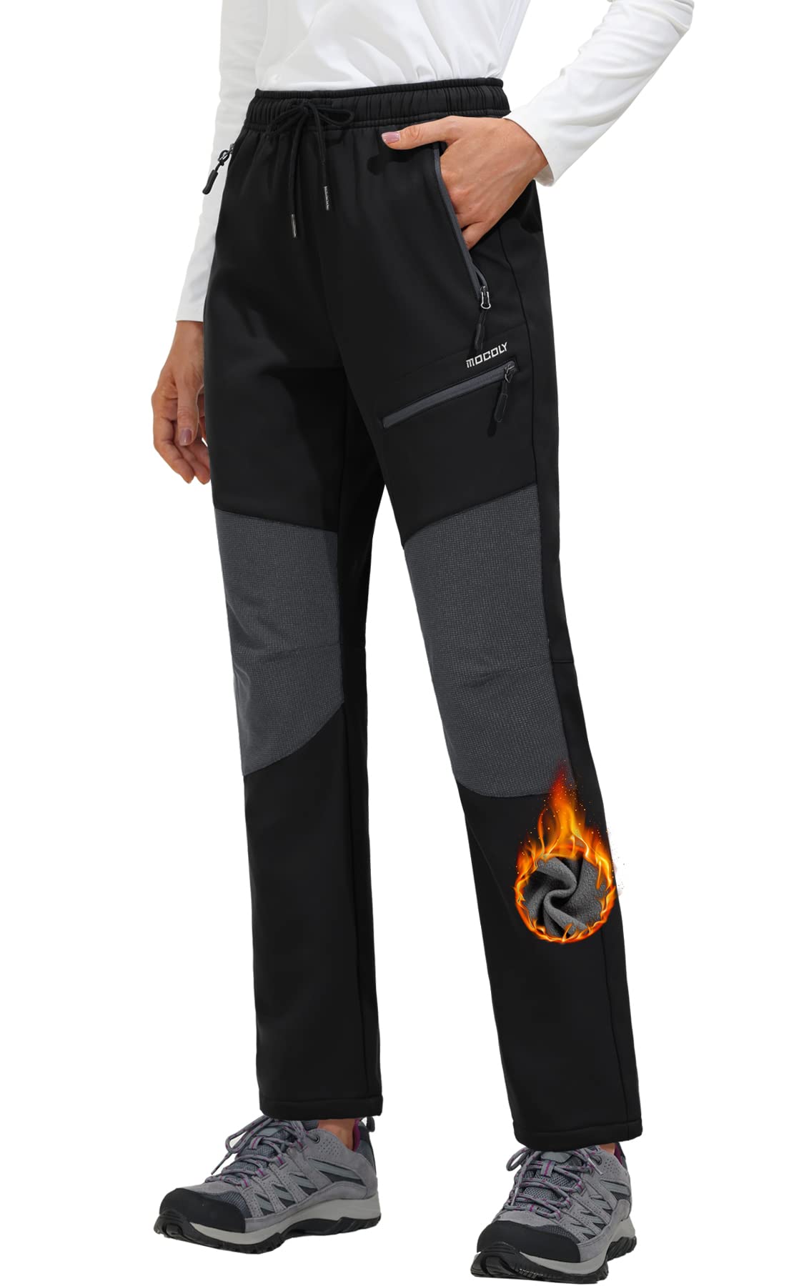 MOCOLY Pantaloni Trekking Donna Pantaloni Sci Invernali Impermeabili Felpati Termici Softshell Pantaloni Tuta Larghi Pantaloni Sportivi da Cargo per Montagna e Sport Outdoor Lavoro