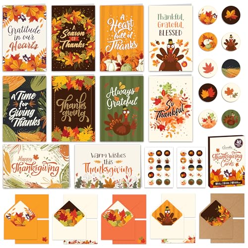 Decorably 40 Pack Foiled and Glittery 4x6in Happy Thanksgiving Cards