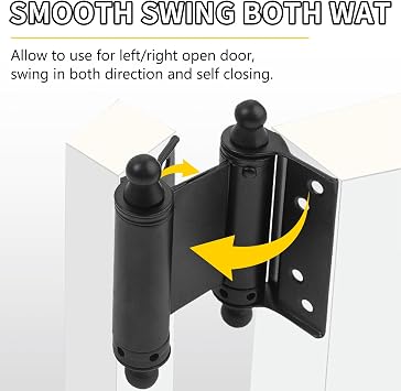 4 Double Action Spring Hinges, 4 Pack Self Closing Door Hinges for Indoor/Outdoor Saloon Cafe Pub Swinging Doors, Cold Rolled Steel, Including Pins and Screws