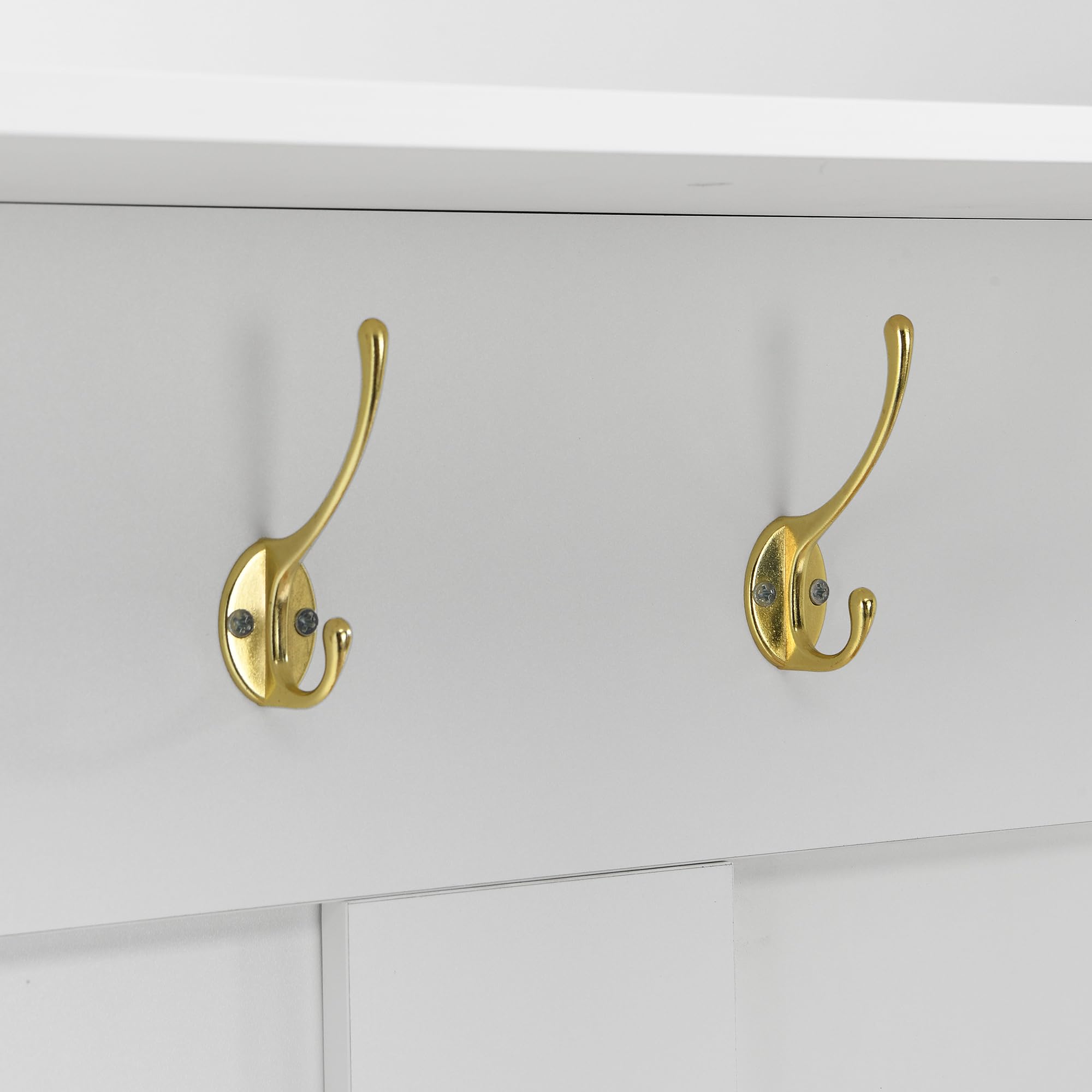 Armadio Guardaroba Multifunzionale con Scarpiera , Ripiano e Gancio-Hall Tree per Ingresso Corpo in MDF Resistente Design Moderno Robusti Piedini in Ferro Pratico Spazio di Archiviazione (Bianco)
