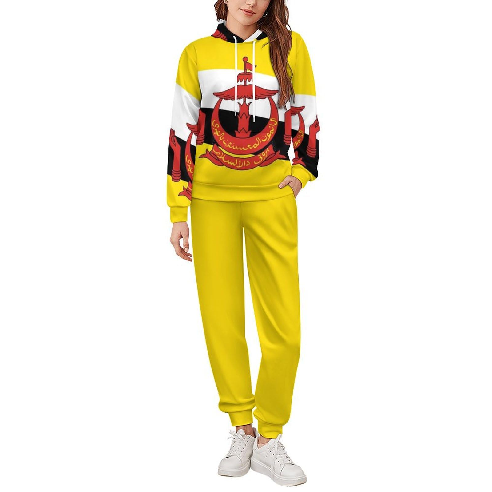 Tute Da Uomo E Da Donna Set Da 2 Pezzi Felpa Con Cappuccio E Pantaloni Della Tuta Set Da Jogging Abbigliamento Sportivo Da Donna Con Bandiera Del Brunei Stampata Set Da Salotto Taglie Forti