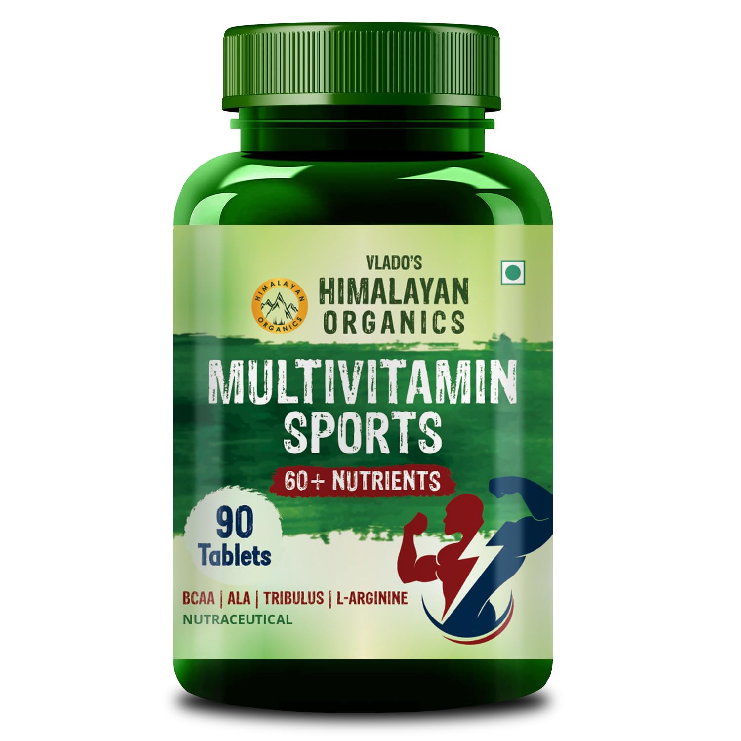 Vlado's Himalayan organics Multivitamin Sports with Vitamin B1,B2,B3,B5,B7,B9,B12,A,D3,K2,E And Calcium Magnesium Zinc with Iron, Copper, Selenium, Chromium, Zeaxanthin, Lutein, Brahmi, Ashwagandha, Ginkgo, L-carnitine, L-arginine, Gokhru and Spirulina with 60+ Nutrients | Good For Brain, Eye, Muscle & Joint Care - 90 Veg Tablets