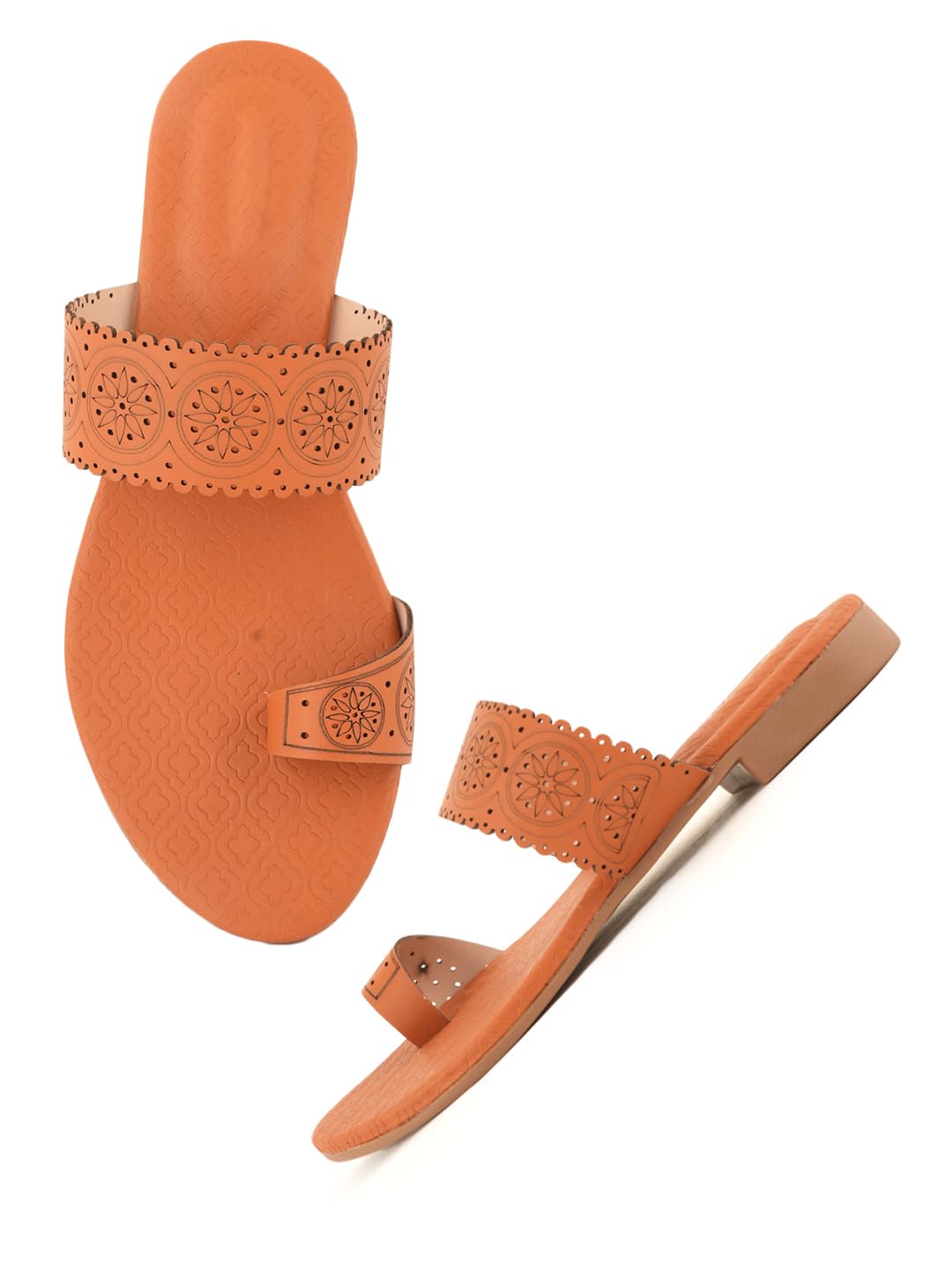 Tan Geometric Laser-Cut Formal Flats - Textured Loafer-image-38