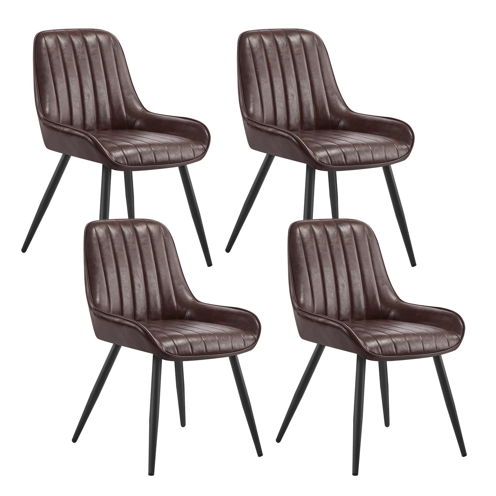 Lestarain Dining Chairs Set of 4, Vintage Kitchen Counter Chairs, With Metal Legs, PU Leather Seat and Backrests, Dark Brown