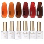 GAOY Jelly Tortoise Brown Gel Nail Polish Set, 6 Transparent Colors Dark Red Orange Pumpkin Soak Off UV Light Cure Gel Polish Kit for Salon and Nail Art DIY at Home