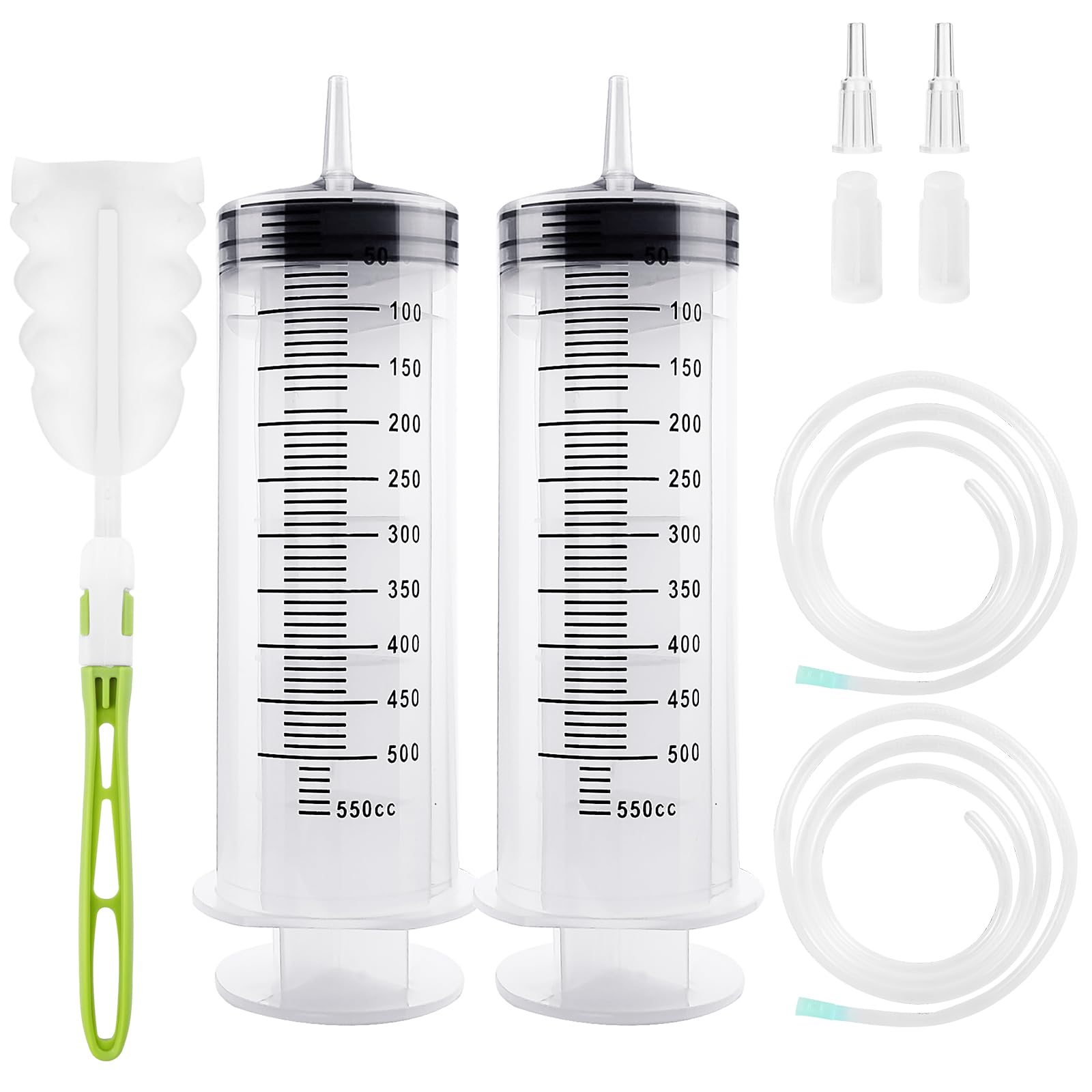 Samulee Jeringa de 550 ml + 550 ml, 2 jeringas con Manguera, Juego de jeringa dosificadora, jeringa dosificadora, jeringa Grande para Aceite de Motor, Laboratorio, alimentación Animal, jardín,