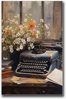 YX Tide Printed Canvas Painting Wall Art Vintage Typewriter Oil Painting Aesthetic Art Living Room and Bedroom Office Decoration 8X12inch Wood Frame, Picture 6