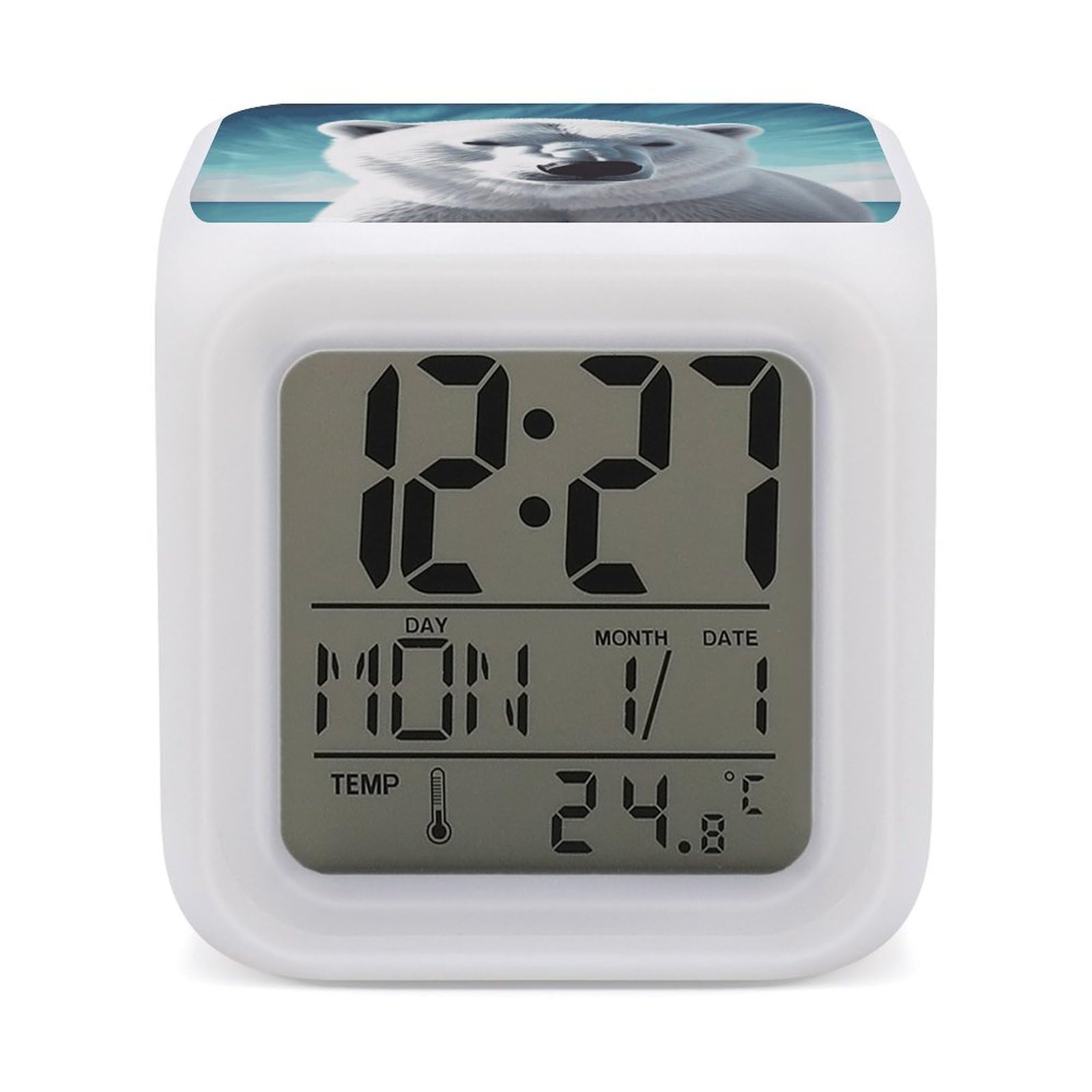 Reloj despertador digital LED Polar Bear con temperatura para mesa