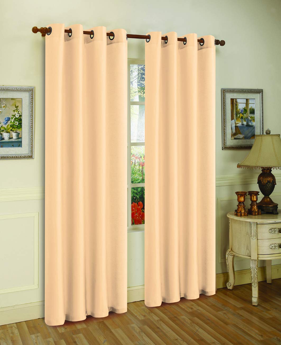 J&V TEXTILES 2 Panels Solid Grommet Faux Silk Window Curtain Drapes Treatment in 84" Length (Beige)*