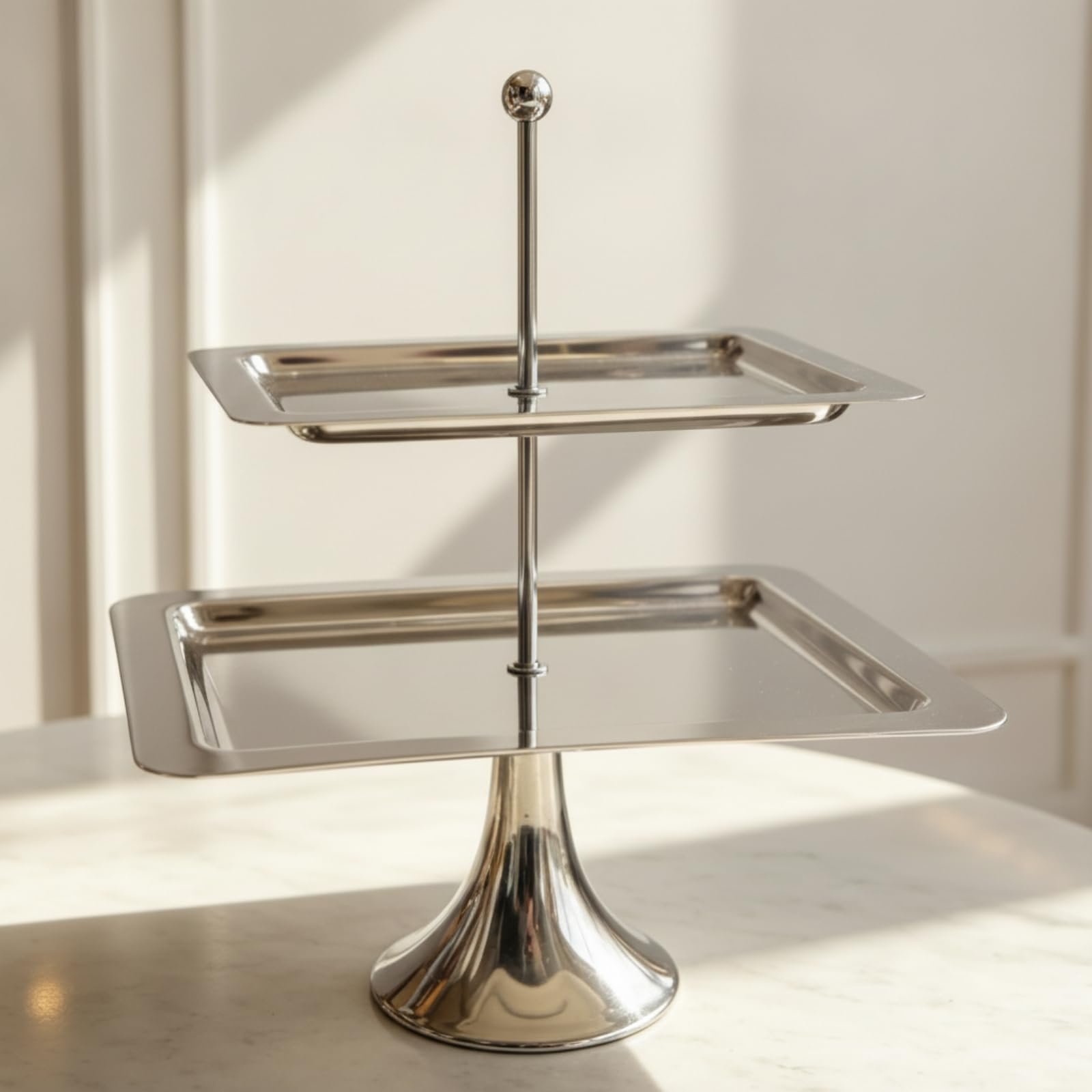 MagiDeal Alzata Dolce Multistrato Espositore Dessert Vassoio Rettangolare Portavivande Supporto a Due Livelli in Acciaio Inossidabile con Bordo Contenitivo, Two-Tier