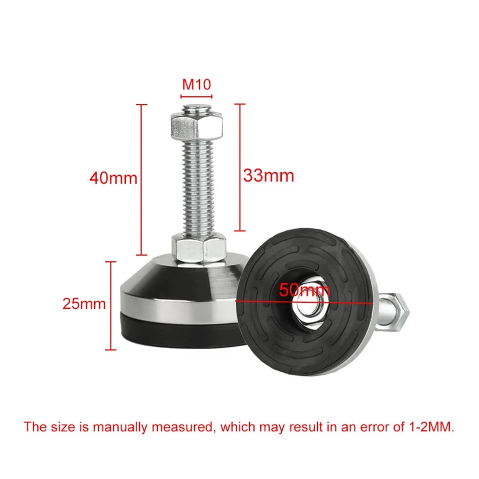 Pies niveladores Ajustables para Muebles Niveladores Pesados ​​de Acero Inoxidable 304, Base de 50 mm de diámetro, Rosca M10
