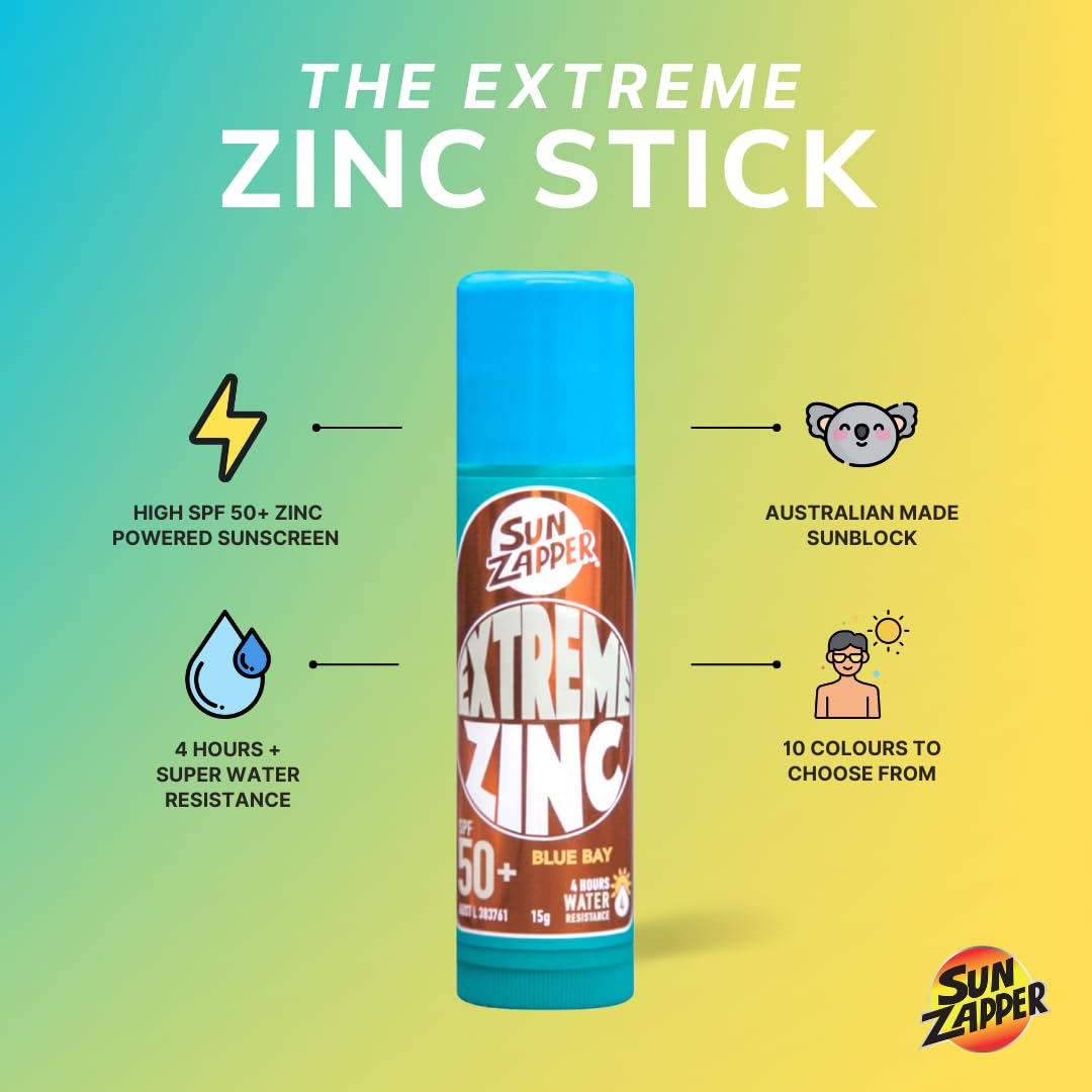 Sun Zapper Zinc Stick - Yellow Colour Sunblock Stick SPF 50+ Zinc Oxide Face Mineral Sun Cream Made in Australia - Image 2